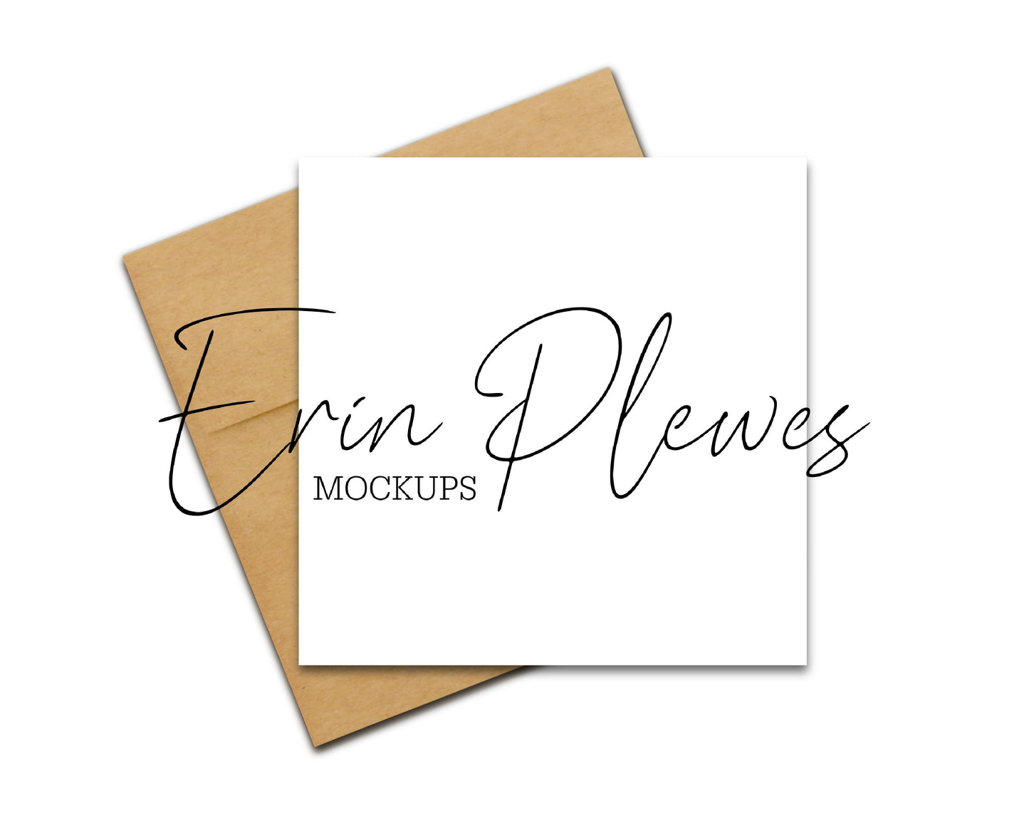 Square Card Mockup with Kraft Envelope, Square Invitation Mock Up on White Background, Lifestyle Stock Photo Jpeg Template