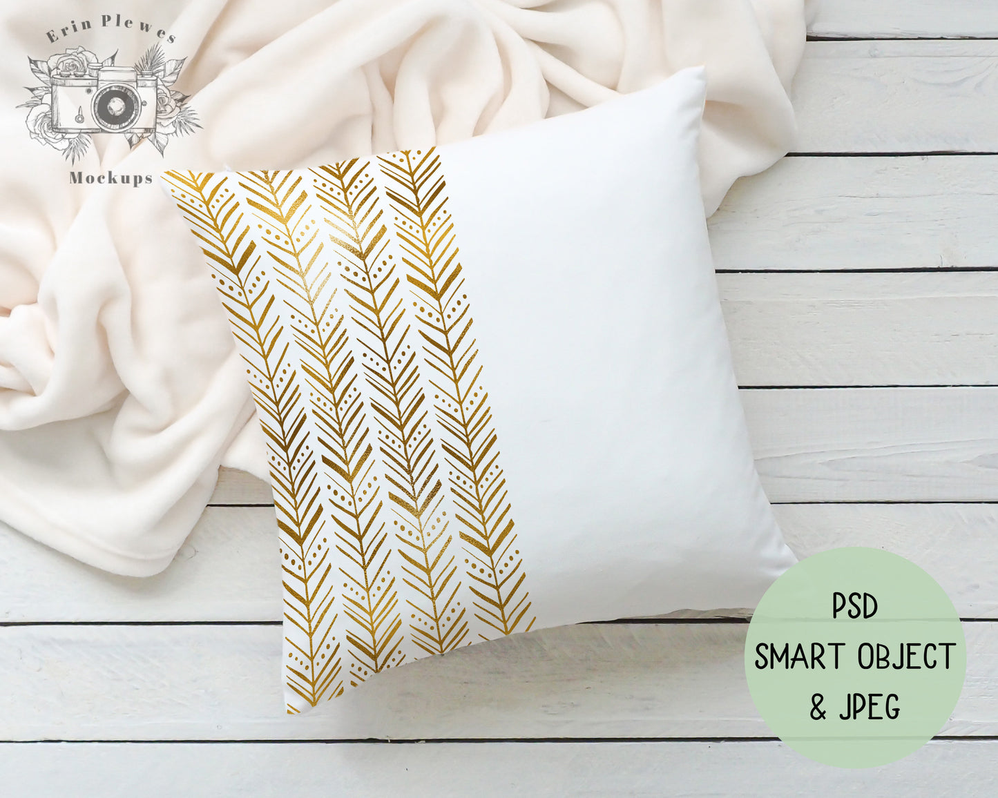 Cushion Mockup PSD Smart Object with White Blanket, Pillow Mock Up, Pillow Slipcover Mock-up, Instant Digital Download Jpeg Template