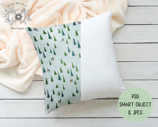 Cushion Mock Up PSD Smart Object, Pillow Mockup with Cream Blanket, Pillow Slipcover Mock-up, Instant Digital Download Jpeg Template
