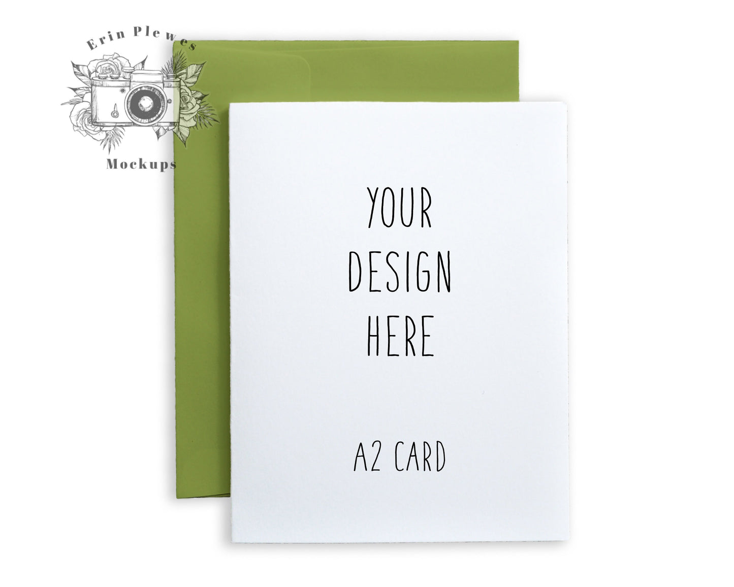 A2 card mockup with green envelope PNG, Invite mock up with white background, Jpeg PNG Instant Digital Download Template