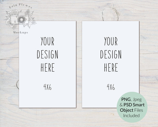 4x6 Card Mockup PSD Smart Object, Front Back Card Mock Up, Side By Side Card Mock-up, Jpeg PNG Instant Digital Download Template