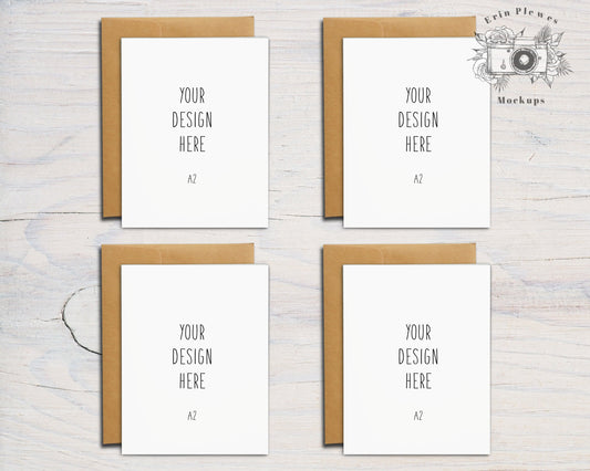 A2 Card Mockup Kraft Envelopes, Front Back Greeting Card Mockups, Vertical Card Mock Ups, Jpeg Instant Digital Download