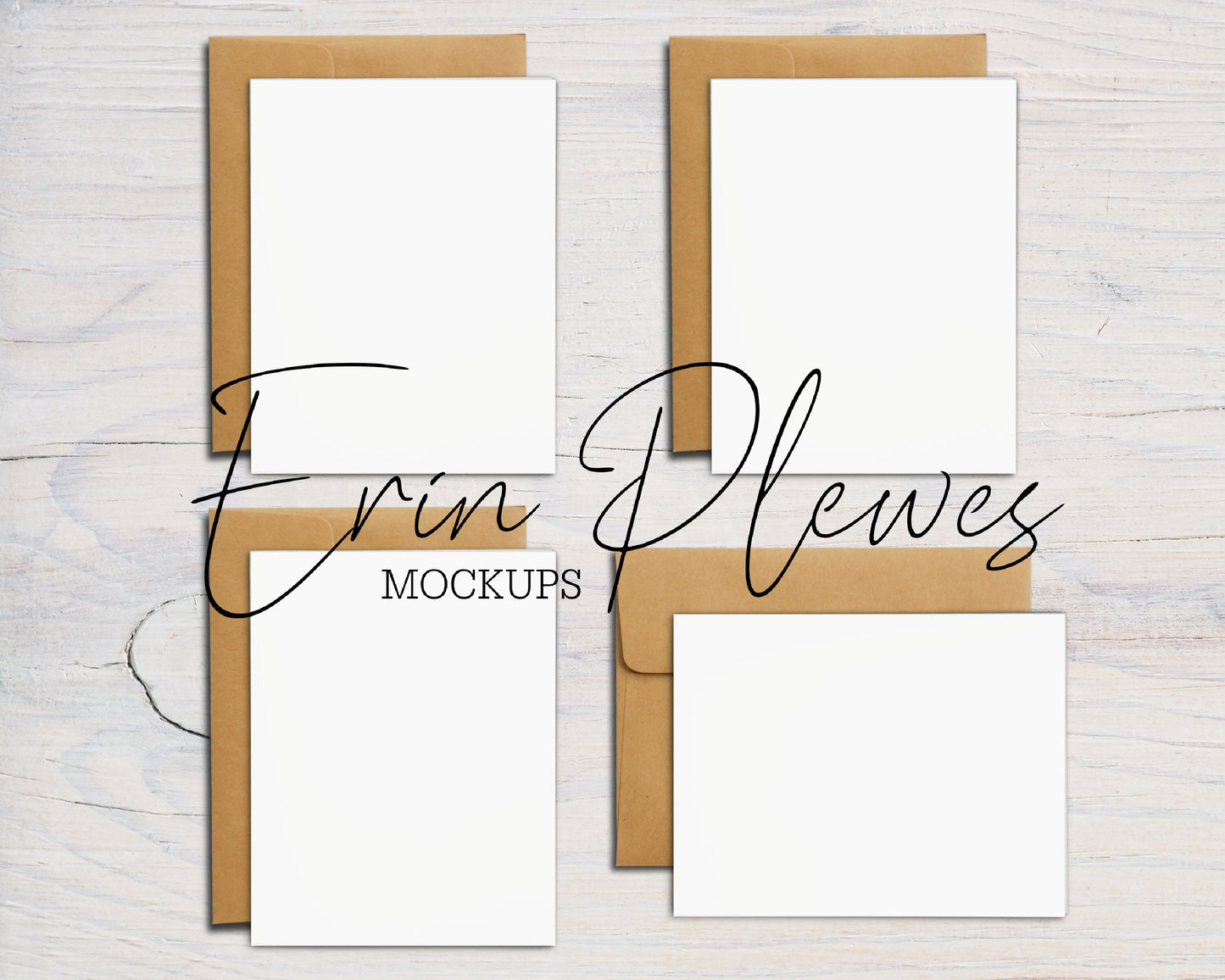 A2 Card Mockup Set with Kraft Envelopes, Front Back Greeting Card Mock Up, Stationery Suite Mock Ups, Jpeg Instant Digital Download