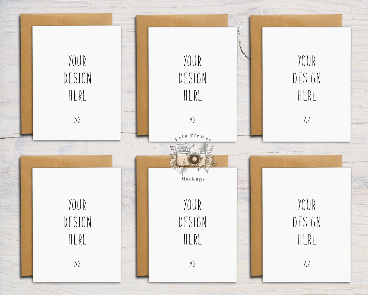 A2 Card Mockup Kraft Envelope Suite, Front Back Greeting Card Mockups, Vertical Card Mock Ups Set of 6, Jpeg Instant Digital Download