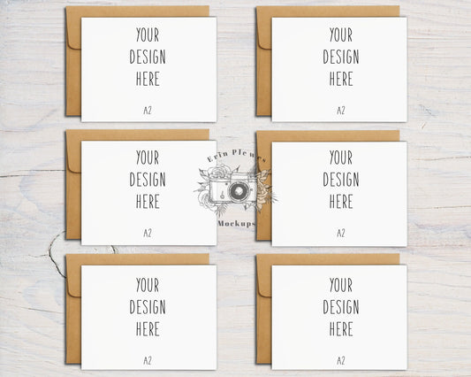 A2 Card Mockup Kraft Envelope Set of 6, Front Back Greeting Card Mockups, Landscape Card Mock Up Suite, Jpeg Instant Digital Download