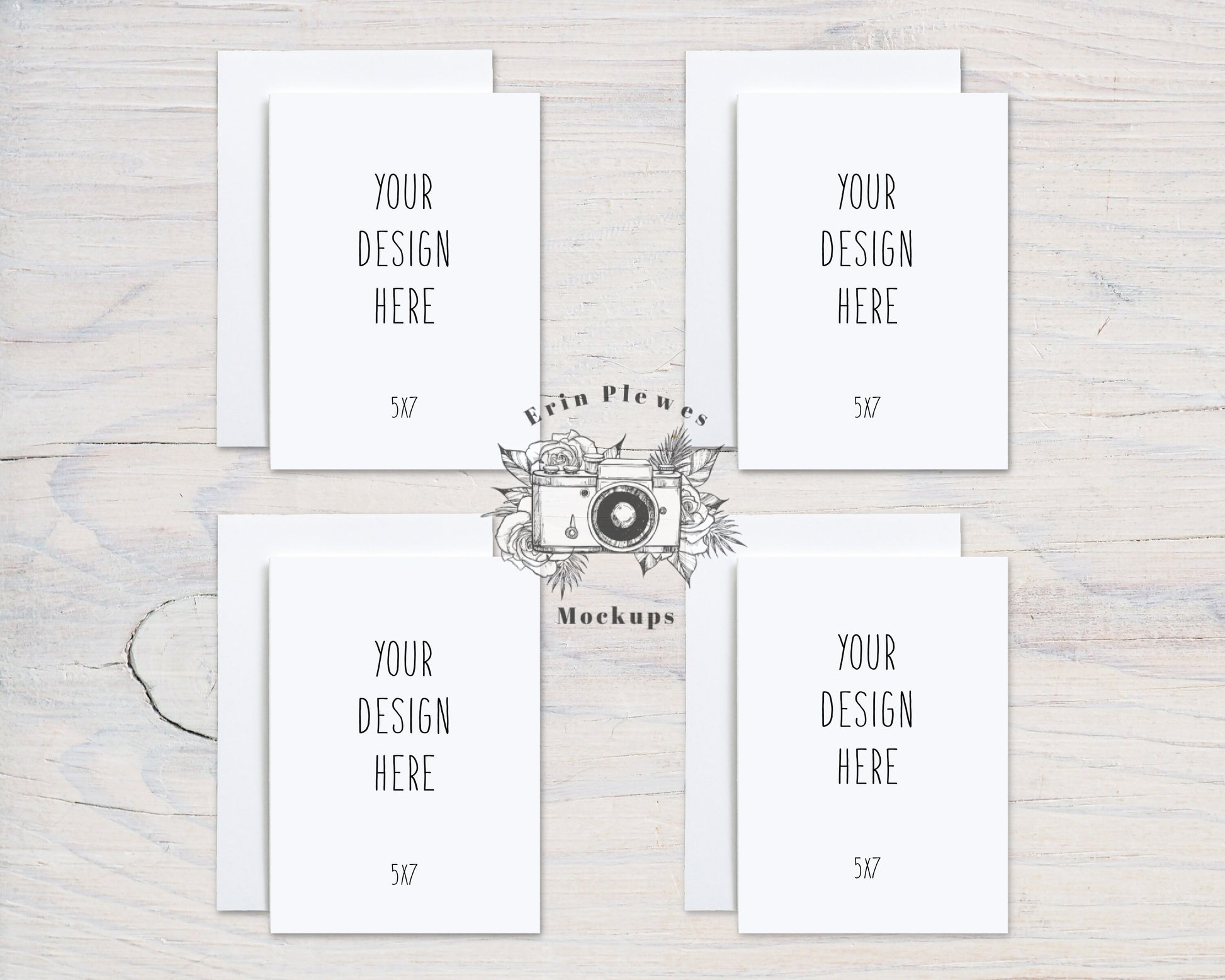 5x7 Card Mockup Set of 4, Greeting Card Mock Up Front Back, A7 Stationery Suite Mock Ups, Jpeg Instant Digital Download