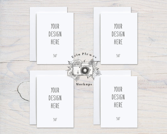 5x7 Card Mockup Set of 4, Greeting Card Mock Up Front Back, A7 Stationery Suite Mock Ups, Jpeg Instant Digital Download