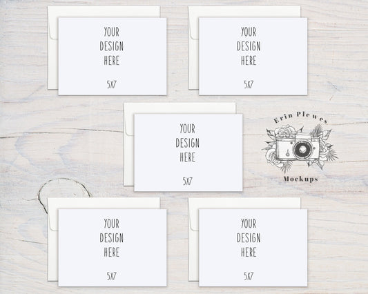 5x7 Wide Card Mockup Set of 5, Landscape Card Mock Front Back A7 Stationery Suite Mock Ups, Jpeg Instant Digital Download