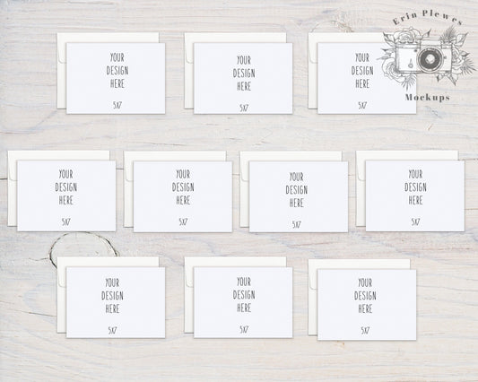 5x7 Wide Card Mockup Set of 10, Landscape Card Mock Front Back, A7 Stationery Suite Mock Ups, Jpeg Instant Digital Download