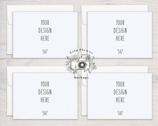 5x7 Wide Card Mockup Front Back, Landscape Card Mock Up Set of 4, A7 Stationery Suite Mock Ups, Jpeg Instant Digital Download