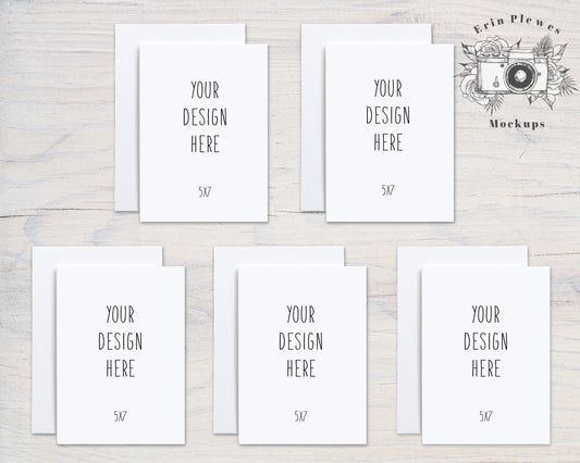 5x7 Card Mockup Set of 5, Greeting Card Mock Up Front Back, A7 Stationery Suite Mock Ups, Jpeg Instant Digital Download