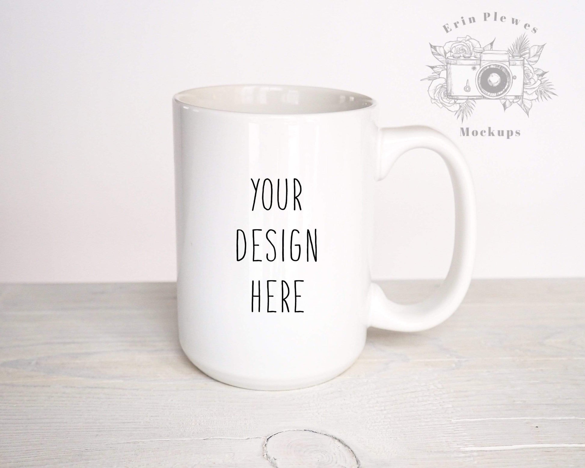 Erin Plewes Mockups Mug Mockup 15 oz, Coffee Mug Mock Up on Rustic White Wood, Minimalist Stock Photo, Jpeg Instant Digital Download Template