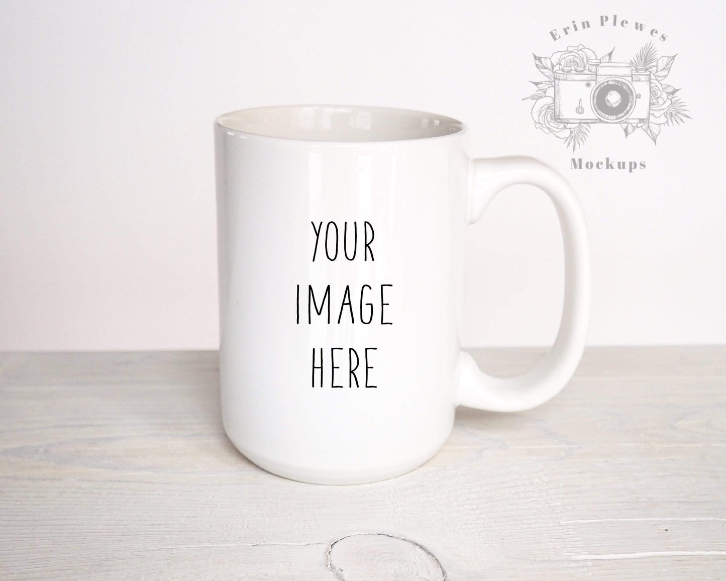 Erin Plewes Mockups Mug Mockup 15 oz, Coffee Mug Mock Up on Rustic White Wood, Minimalist Stock Photo, Jpeg Instant Digital Download Template