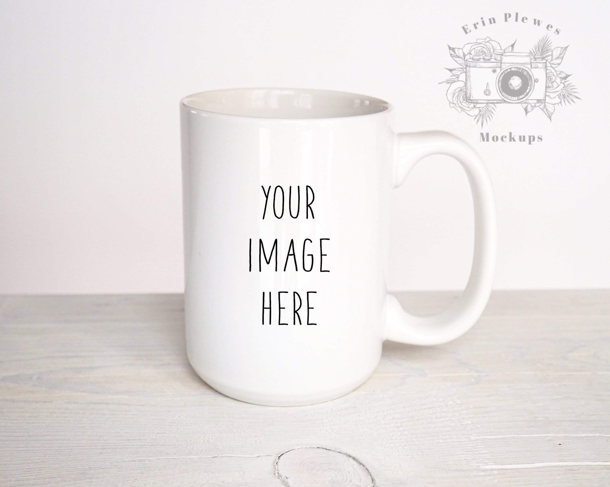 Erin Plewes Mockups Mug Mockup 15 oz, Coffee Mug Mock Up on Rustic White Wood, Minimalist Stock Photo, Jpeg Instant Digital Download Template