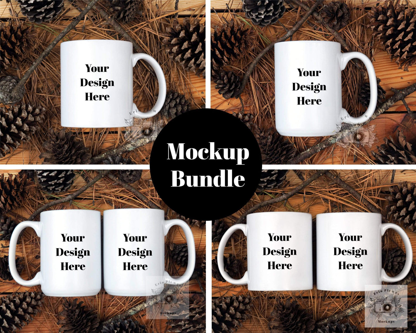 Erin Plewes Mockups Mug Mockup Bundle in Nature, White mug mockup bundle for Christmas stock photography, Jpeg Instant Digital Download