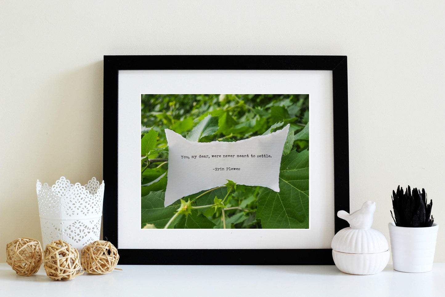 Never Settle Motivational Wall Art | Green Leaves Print | 8x10 Photo