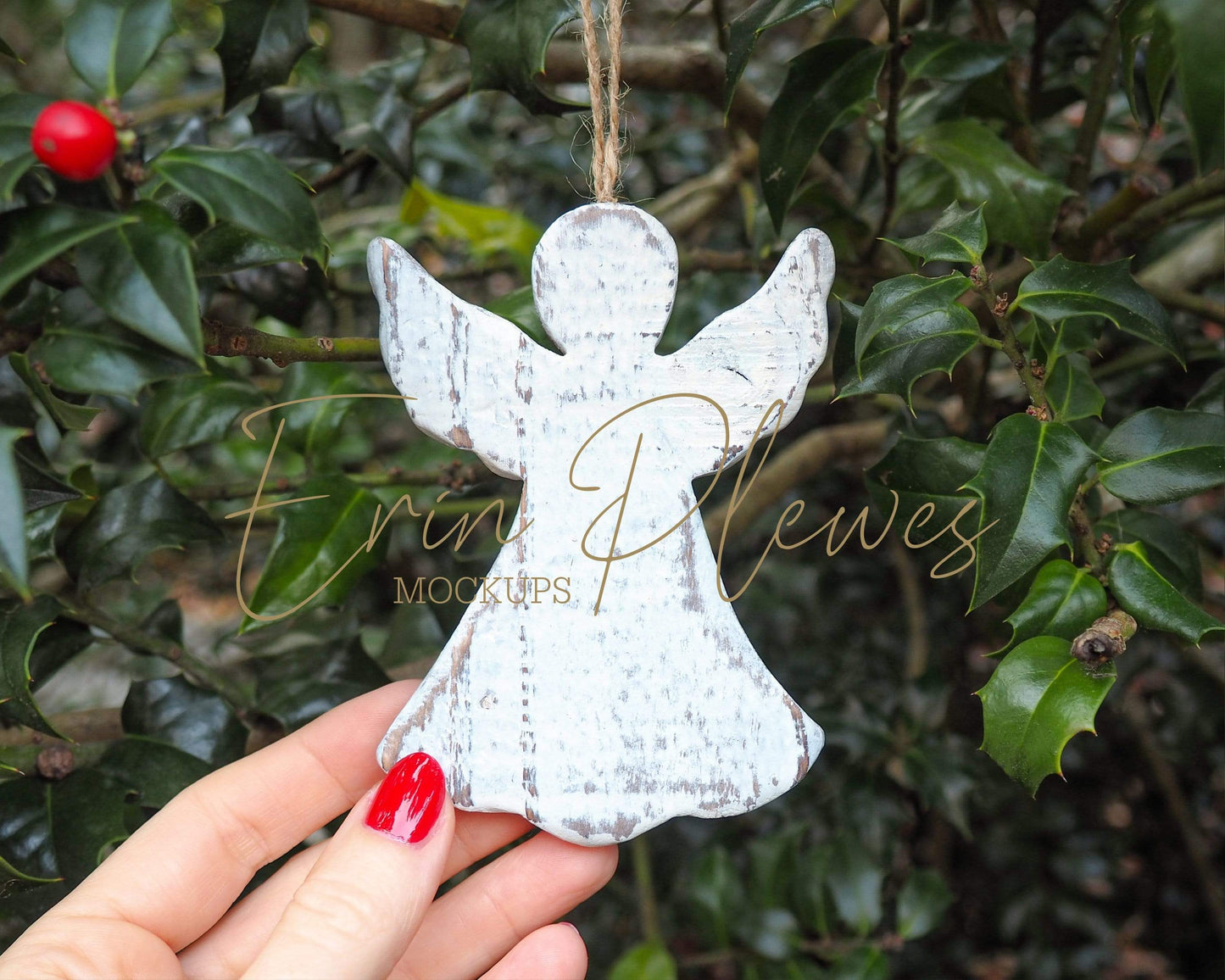 Erin Plewes Mockups Ornament mockup angel, Christmas decor mock-up to add your image template for lifestyle and stock images, Jpeg instant Digital Download