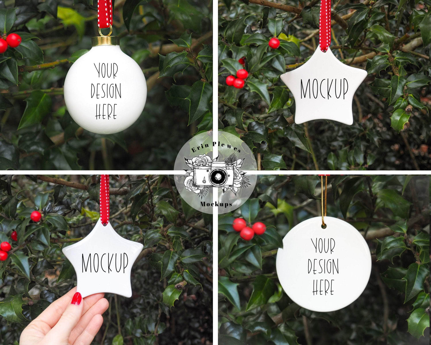 Erin Plewes Mockups Ornament Mockup Bundle, Christmas ornament mock up set of 12 holiday ceramic and porcelain decorations, Digital Download Jpeg Template