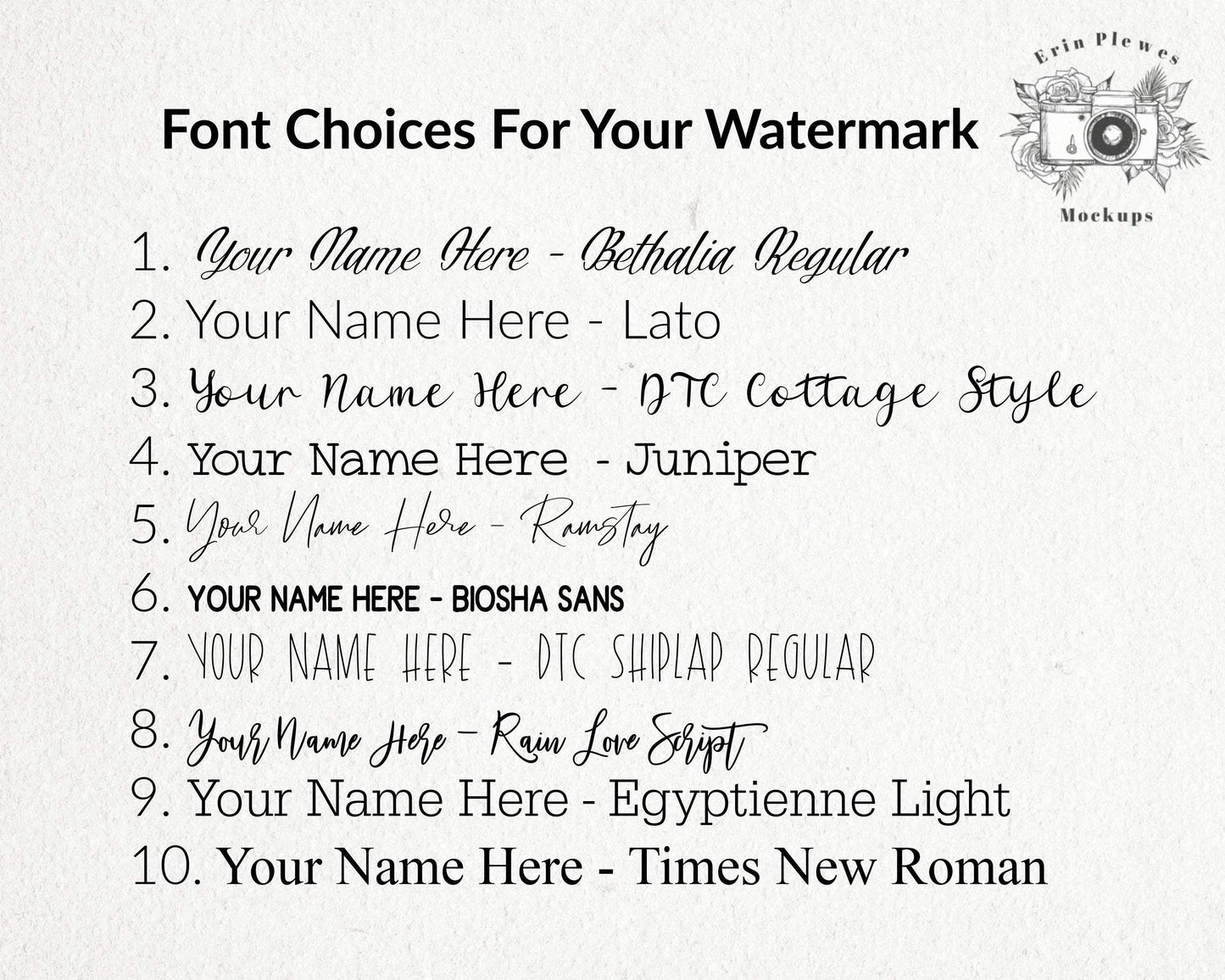 Erin Plewes Mockups Personalized Watermark, Customized Watermark PNG, Company Name Watermark, Watermark to help protect your online photos