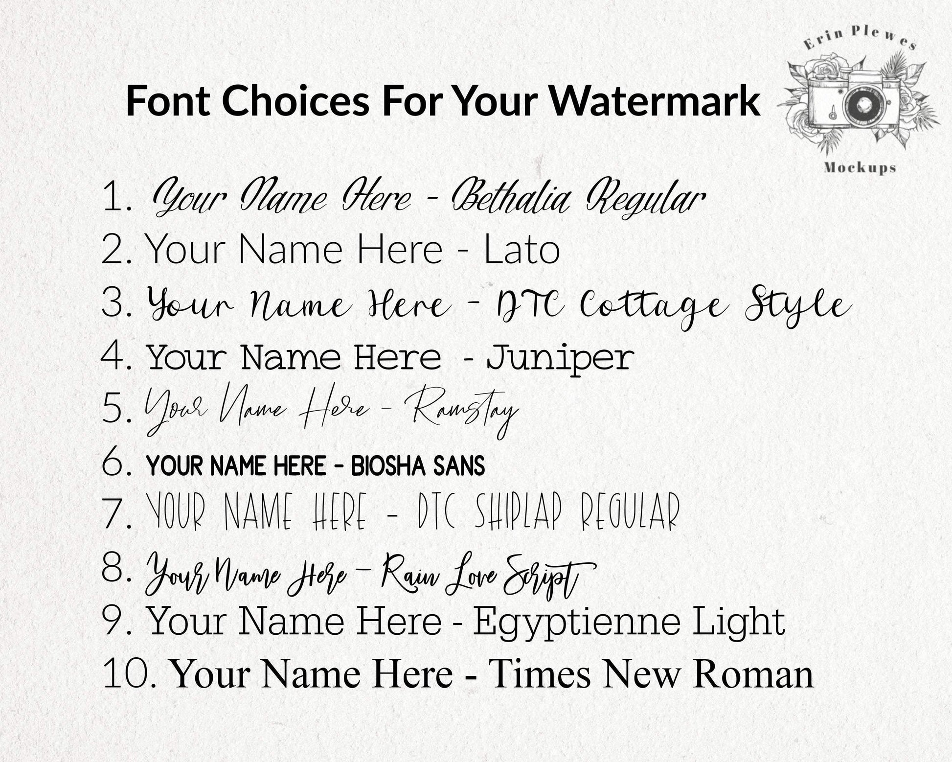Erin Plewes Mockups Personalized Watermark, Customized Watermark PNG, Company Name Watermark, Watermark to help protect your online photos