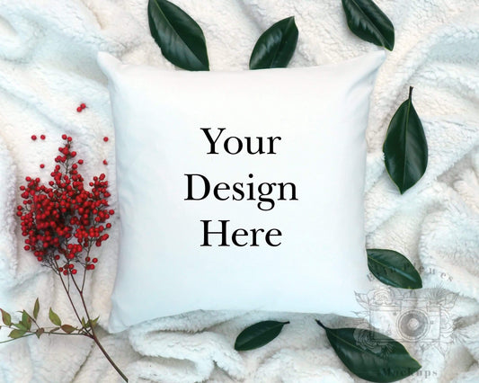 Erin Plewes Mockups Pillow Mockup | Christmas Pillow Mockup | Flat Lay Mockup | Mockup | Fall Pillow Mockup |  Stock Photo | Add Your Design Mockup