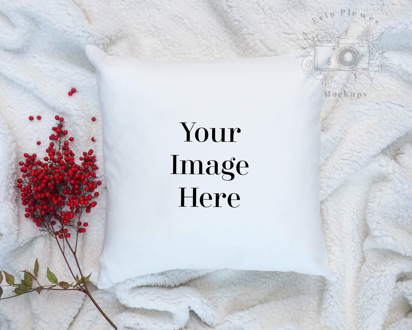 Erin Plewes Mockups Pillow Mockup, White pillow mockup for lifestyle stock photography, square pillow mock up jpeg digital download