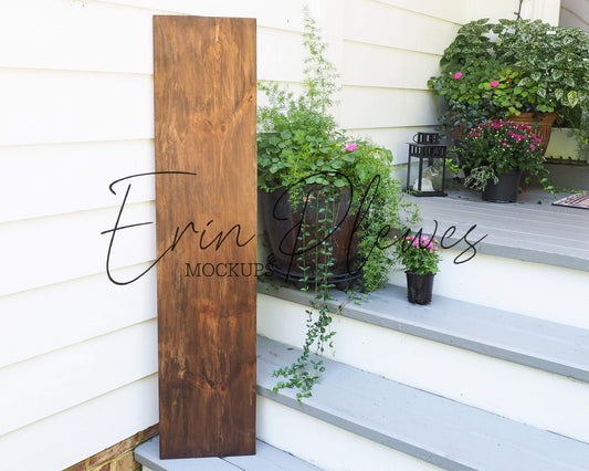 Erin Plewes Mockups Porch Sign Mockup, Large Wood Sign Mock Up 1' x 4', Rustic Brown Wood Frame Mock Up 12" x 48", Farmhouse Style Mock Up Template