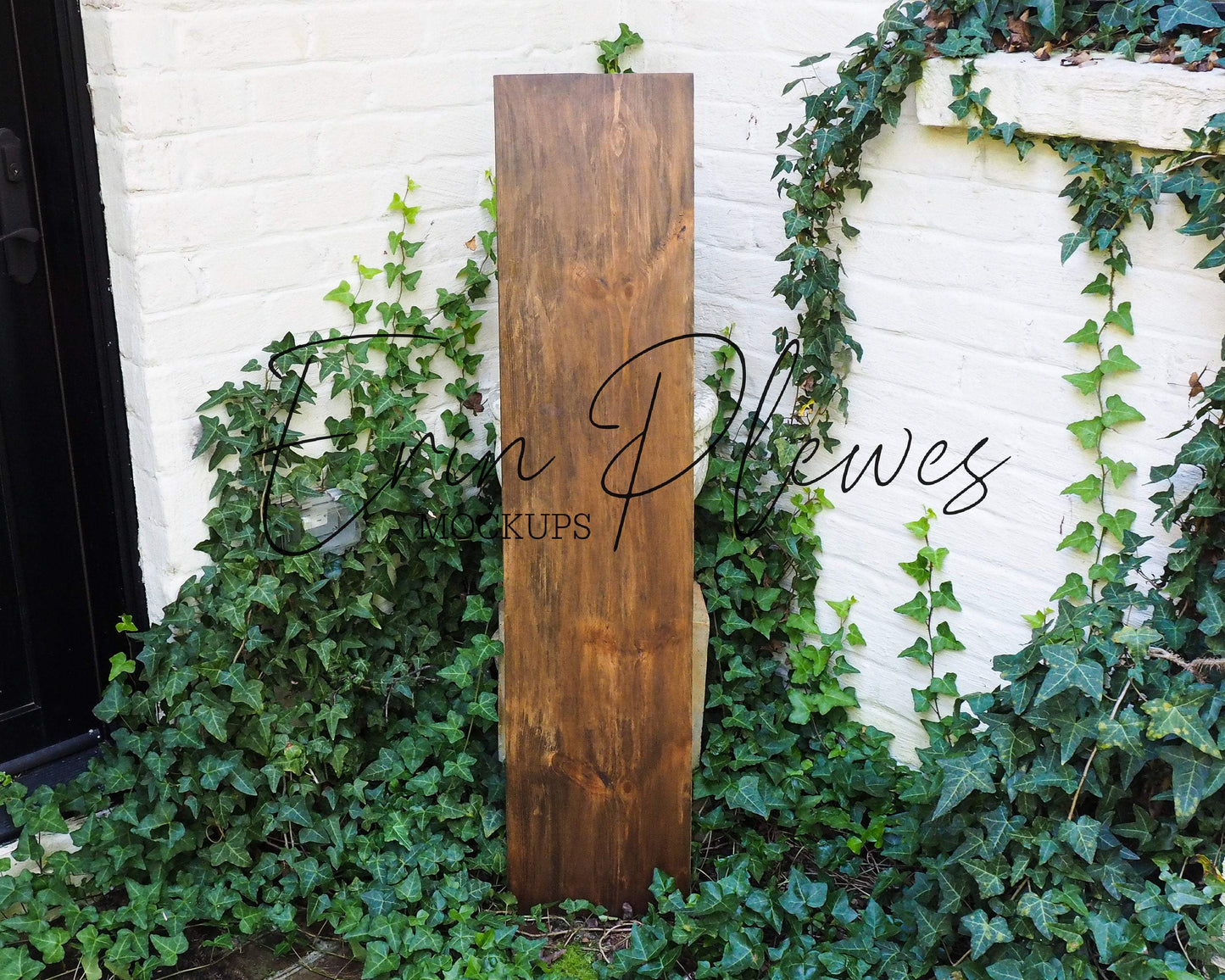 Erin Plewes Mockups Porch Sign Mockup, Large Wood Sign Mock Up 12" x 48", Rustic Wood Frame Mock-up 1' x 4', Brown Farmhouse Style Sign Template