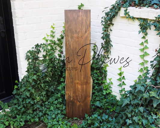 Erin Plewes Mockups Porch Sign Mockup, Large Wood Sign Mock Up 12" x 48", Rustic Wood Frame Mock-up 1' x 4', Brown Farmhouse Style Sign Template