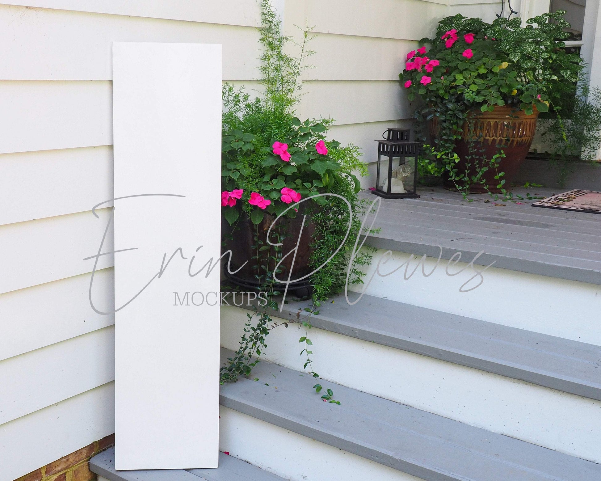 Erin Plewes Mockups Porch Sign Mockup, Rustic White Wood Frame Mock Up 12" x 48", Large Wood Sign Mock-up 1' x 4',  Farmhouse Style Board Template