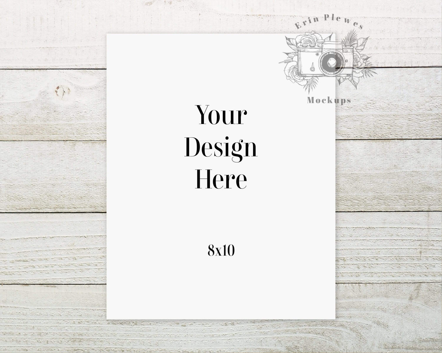 Erin Plewes Mockups Mockup Poster Mockup 8x10, Paper Mock Up on Shiplap Wood Background, 8"x10" Minimalist Stationery Flatlay, Instant Digital Download Jpeg Template