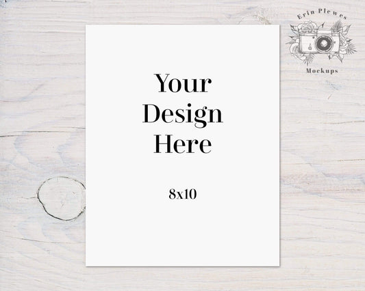 Erin Plewes Mockups Poster Mockup 8x10, Print mockup 8"x10" on white farmhouse rustic wood, Minimalist mock up Instant Digital Download Template