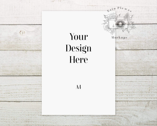 Erin Plewes Mockups Mockup Poster Mockup A4, Paper Mock Up on Shiplap Wood Background, Minimalist Stationery Flatlay, Instant Digital Download Jpeg Template