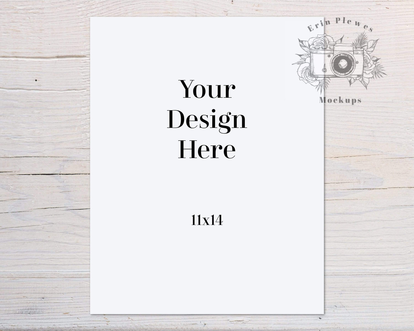 Erin Plewes Mockups Poster Mockup, Print Mock Up 11x14 on White Farmhouse Style Rustic Wood, Stationery Flatlay, Jpeg Instant Digital Download