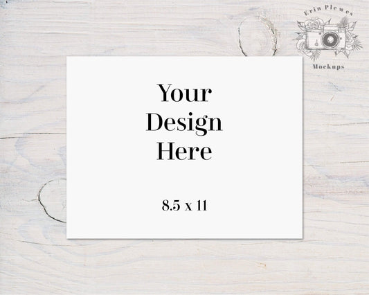 Erin Plewes Mockups Print Mockup 8.5 x 11, 8.5x11 Poster mockup on white wood farmhouse styled stock photo, Stationery Mock-up, Instant Digital Download JPG