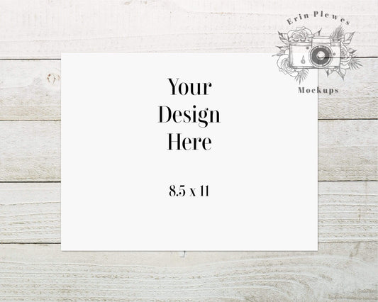 Erin Plewes Mockups Mockup Print Mockup 8.5 x 11, Poster Mock Up 8.5x11 on Shiplap Wood Background, Instant Digital Download Jpeg, Stationary Flat Lay Template