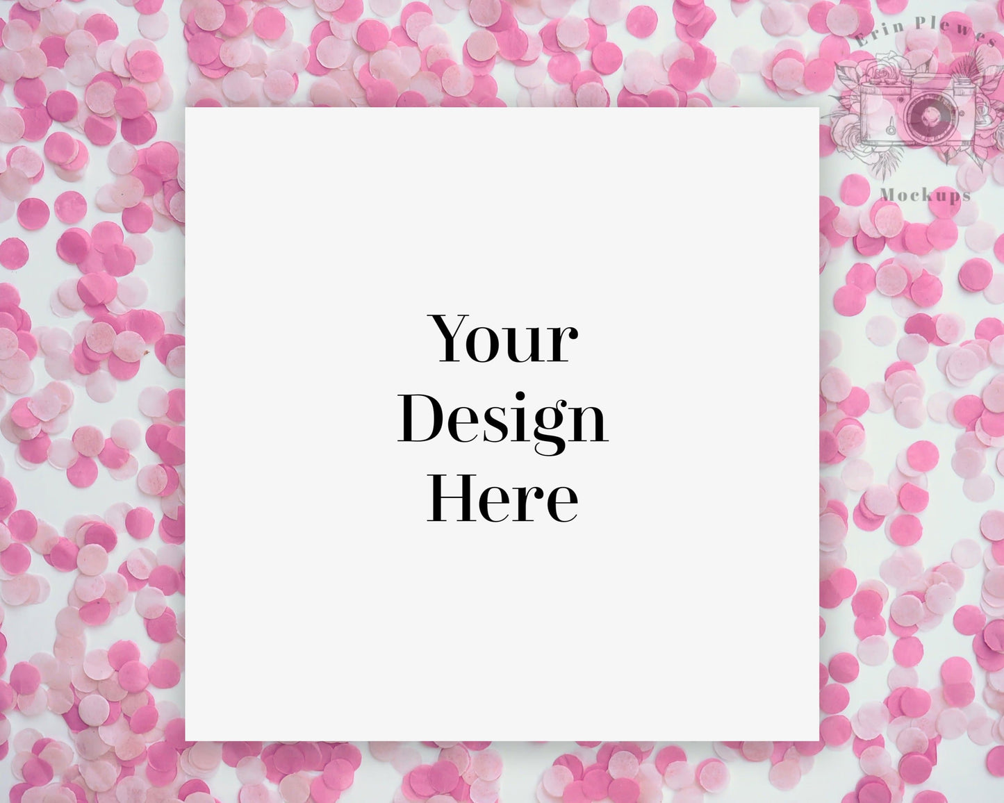Erin Plewes Mockups Square card mockup, Greeting card mockup for girl's birthday pink themed background, Jpeg instant Digital Download Template