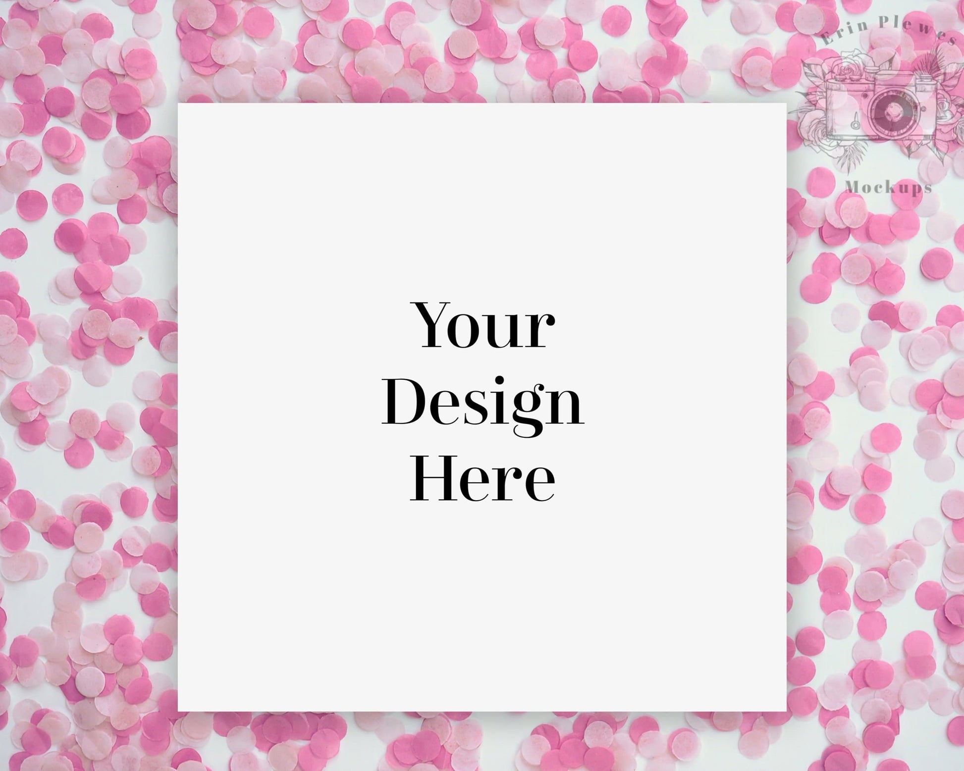 Erin Plewes Mockups Square card mockup, Greeting card mockup for girl's birthday pink themed background, Jpeg instant Digital Download Template