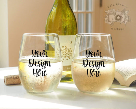 Erin Plewes Mockups Stemless Wine Glass Mockup, Wine Glass Mock up for Lifestyle Stock Photo, Glassware Set Mock-up, Digital Download Jpeg Template