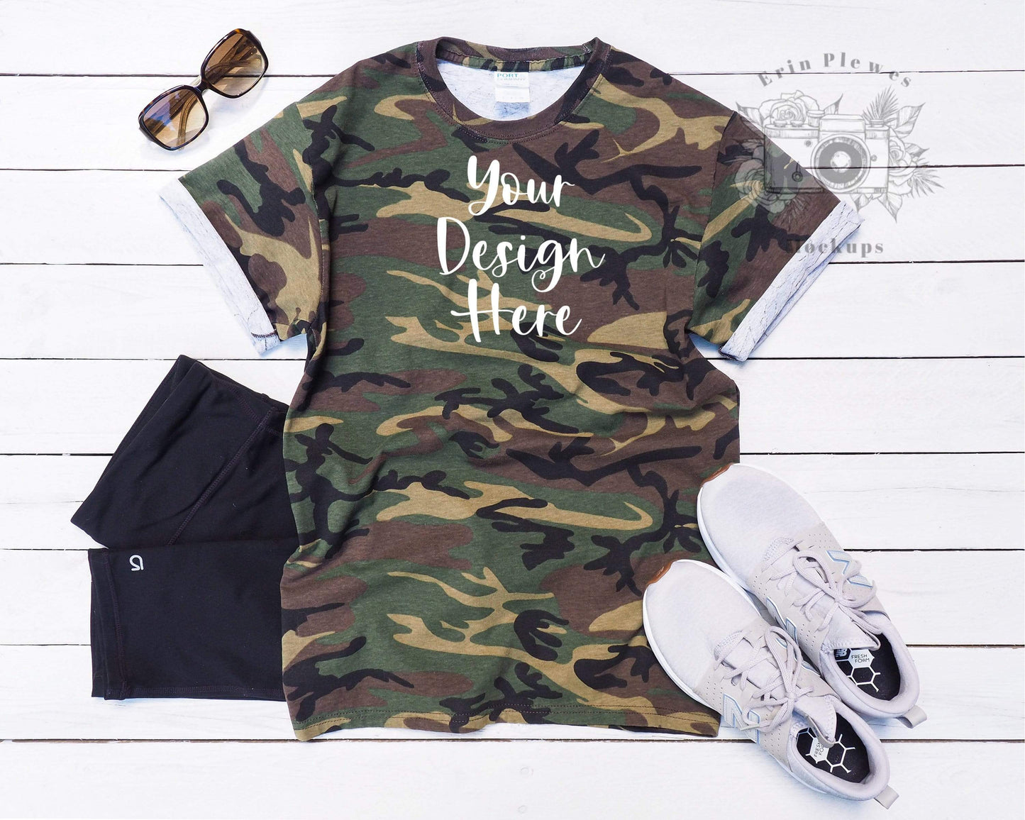 Erin Plewes Mockups T Shirt Mockup Green, Green Camo Tee Shirt Mockup for Crafters, Instant Digital Download Jpg Template