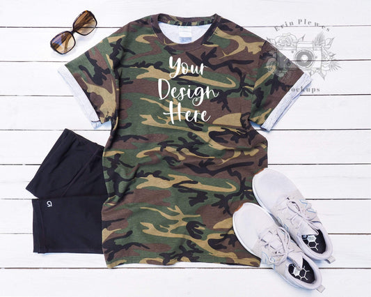 Erin Plewes Mockups T Shirt Mockup Green, Green Camo Tee Shirt Mockup for Crafters, Instant Digital Download Jpg Template