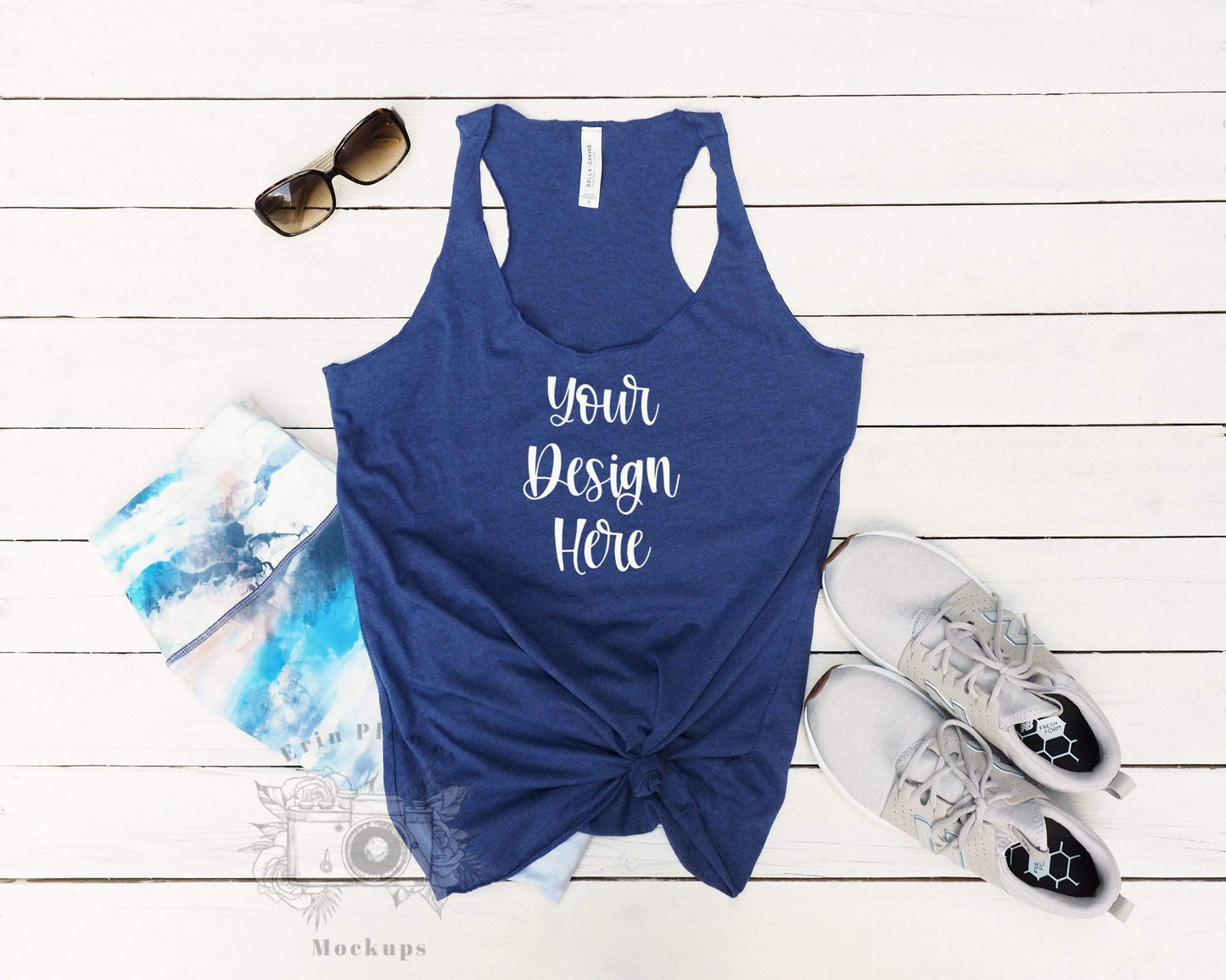 Erin Plewes Mockups Tank Mockup, Bella Canvas Navy Blue 8430 T Shirt Mockup, Flat Lay Mock Up, Digital Download Jpeg