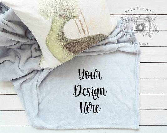 Erin Plewes Mockups Mockup Throw Blanket Mockup, Gray Fleece Blanket Mock Up, Farmhouse Style Stock Photo, Silver Blanket Flat Lay Template