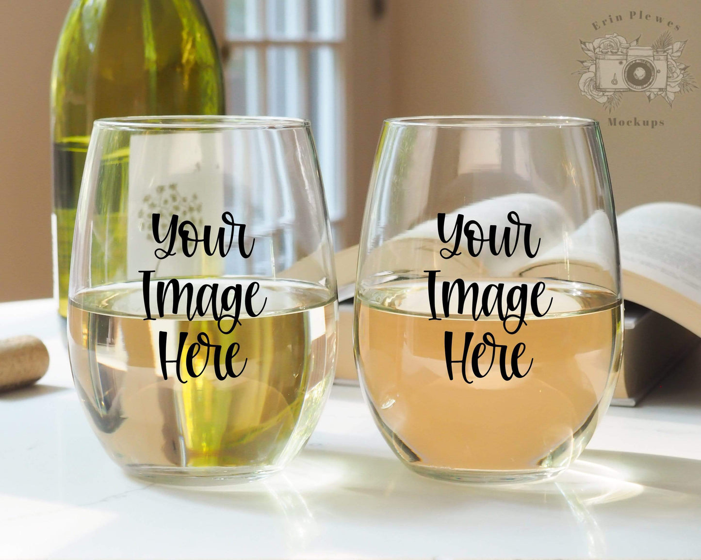 Erin Plewes Mockups Wine Glass Mockup, Stemless Wine Glass Mock up for Lifestyle Styled Stock Photo , Glassware Set Mock-up Template, Digital Download Jpeg