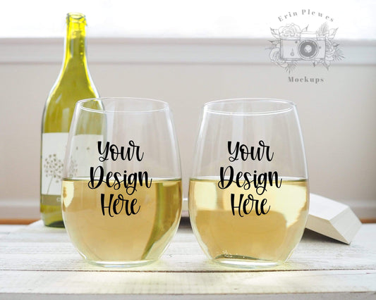 Erin Plewes Mockups Wine Glass Set Mockup, Stemless Wine Glass Mock up for Lifestyle Stock Photo, 2 Glass Set Mock-up, Digital Download Jpeg