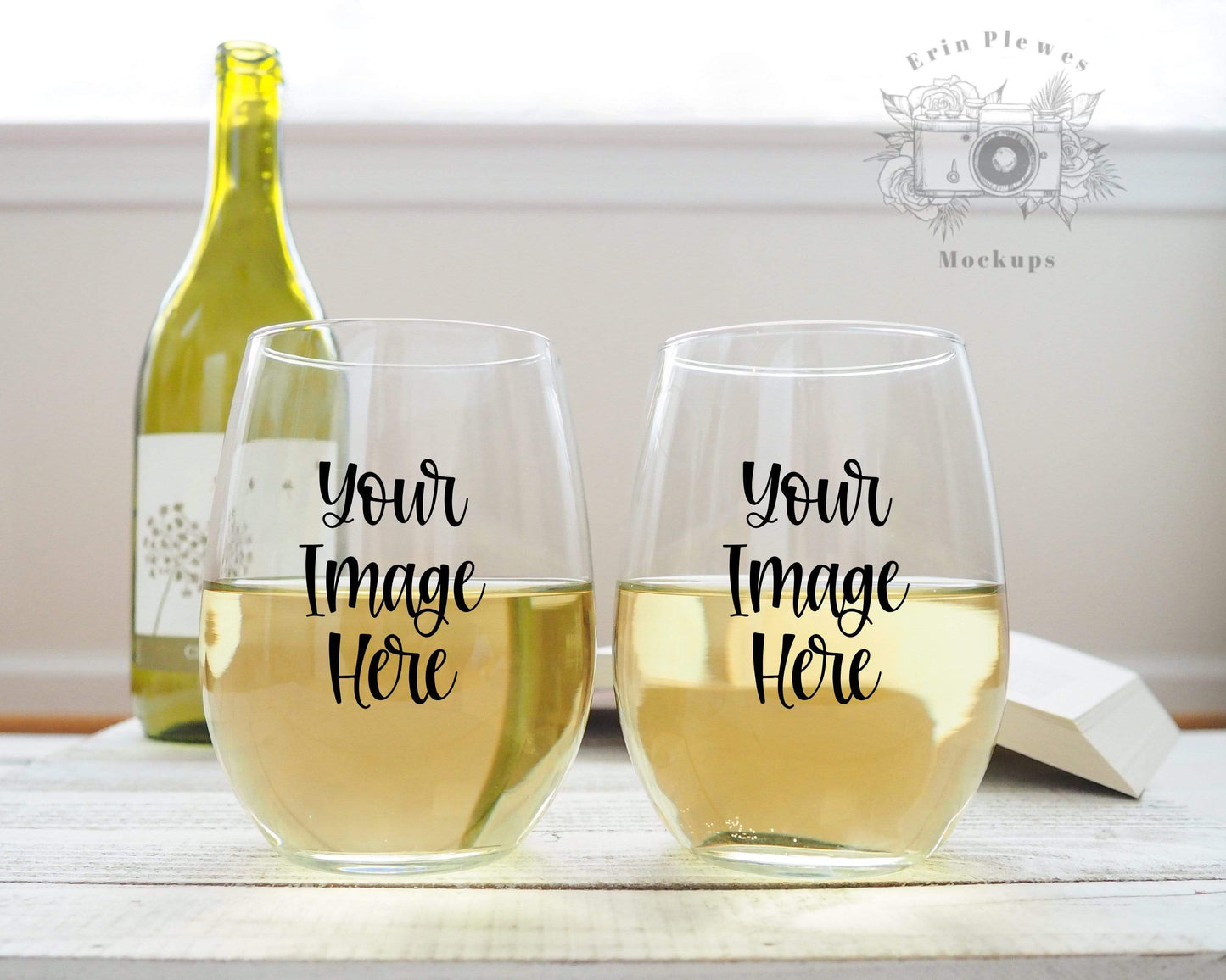 Erin Plewes Mockups Wine Glass Set Mockup, Stemless Wine Glass Mock up for Lifestyle Stock Photo, 2 Glass Set Mock-up, Digital Download Jpeg