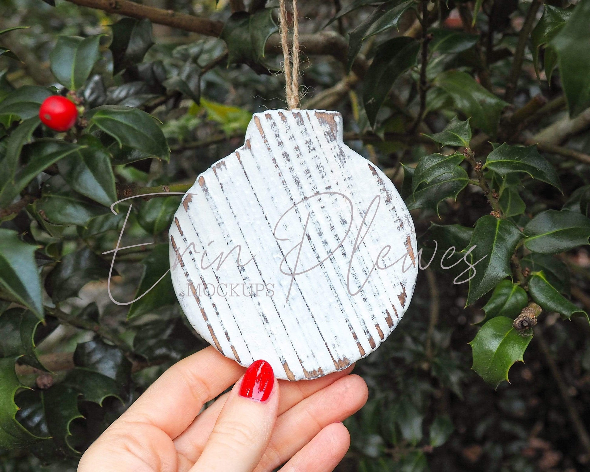 Erin Plewes Mockups Wood Ornament Mockup, Rustic Christmas Ornament Mock-up, Christmas Bauble Mock Up, Instant Digital Download Stock Photo Template