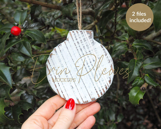 Erin Plewes Mockups Wood Ornament Mockup, Rustic Christmas Ornament Mock-up, Christmas Bauble Mock Up, Instant Digital Download Stock Photo Template
