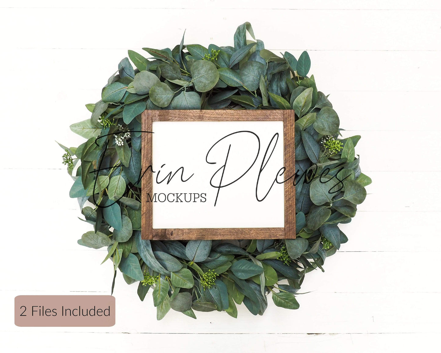 Erin Plewes Mockups Wood Sign Mockup 8"x10", Farmhouse Sign Mock Up, 8x10 Frame Mockup with Christmas Wreath, Instant Digital Download Flatlay