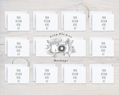 A2 Card Mockup Suite with Envelopes x 12, Front Back Greeting Card Mock Up, Stationery Suite Mock Ups Wide, Jpeg Instant Digital Download